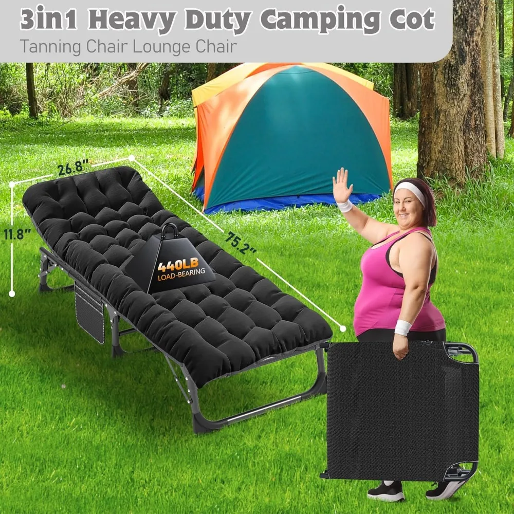 Heavy Duty Outdoor Folding Chaise Lounge Chair with 5 Positions and Cushion - Portable Beach Lounger for Relaxation