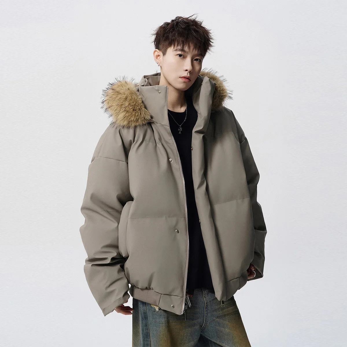 2025 Winter Jacket Men American Stand Collar Zipper Male Outerwear Thicken Cold-proof Detachable Hooded Man Parkas Down Coat