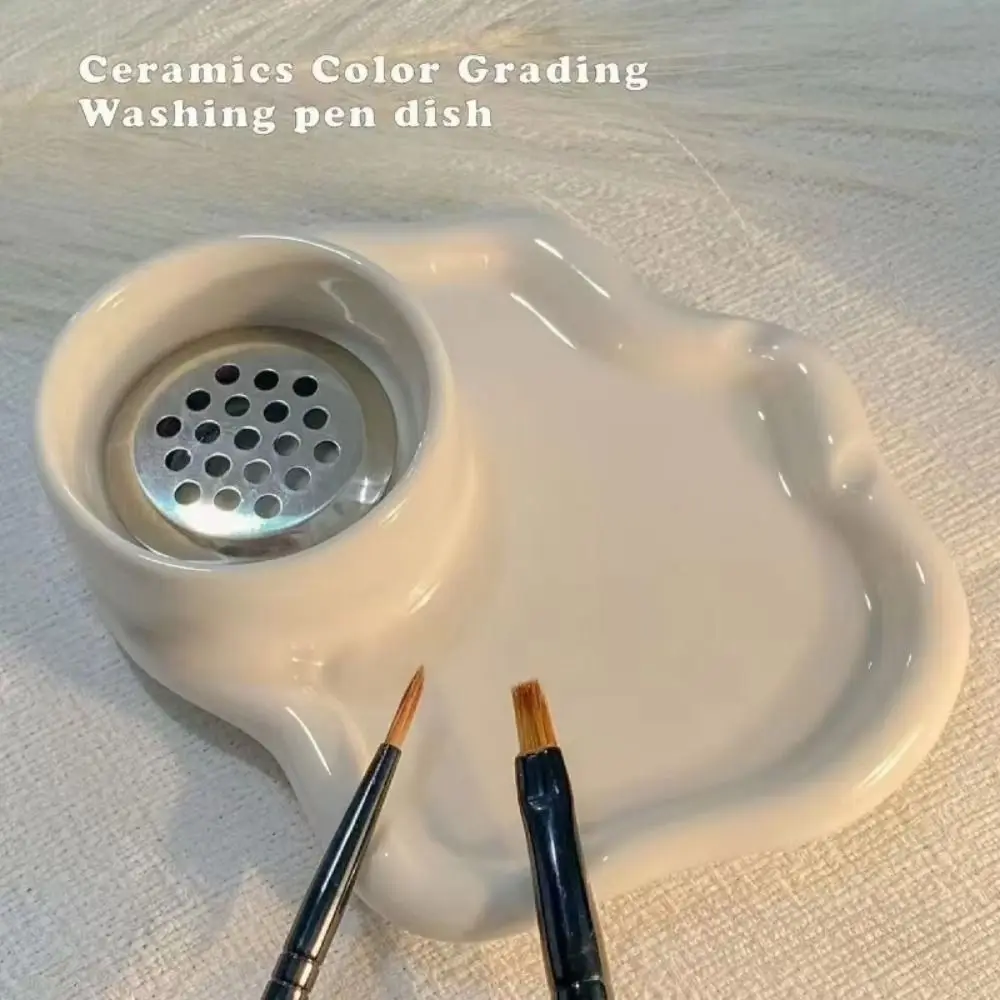 Ceramic Palette Pen Washing Cup Lightweight Portable Pen Holder Breathable with Filter Pen Washing Dish Nail Art Supplies