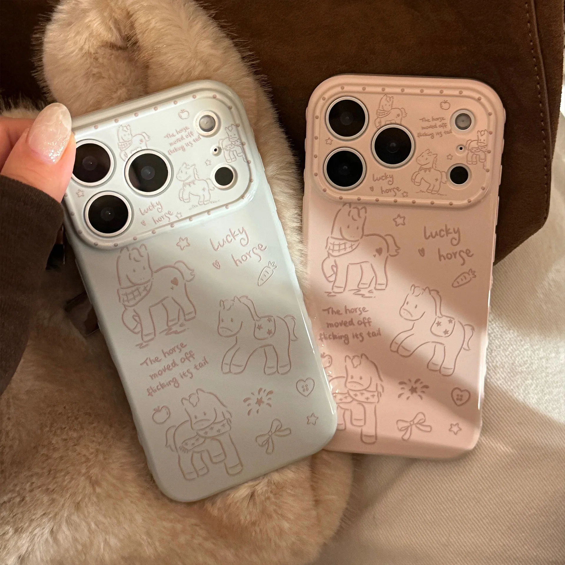 2026 Koreanische Cartoon Linie Pony Pferd Graffiti Telefon Fall Für iPhone 17 16 15 14 13 12 Pro Max Candy farben Stoßfest Soft Cover