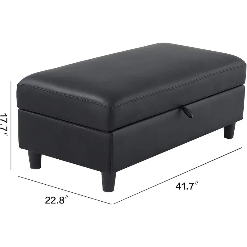 45 inch Faux Leather Storage Bench Ottoman Rectangular Leather Bench with Storage Black Ottoman with Hydraulic Rod