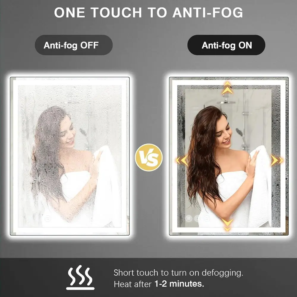 مرآة زينة LED مقاس 24 × 36 بوصة مع مضادة للضباب، و3 أوضاع ألوان، وإضاءة قابلة للتعتيم، ومقاومة للكسر، ووظيفة الذاكرة #6