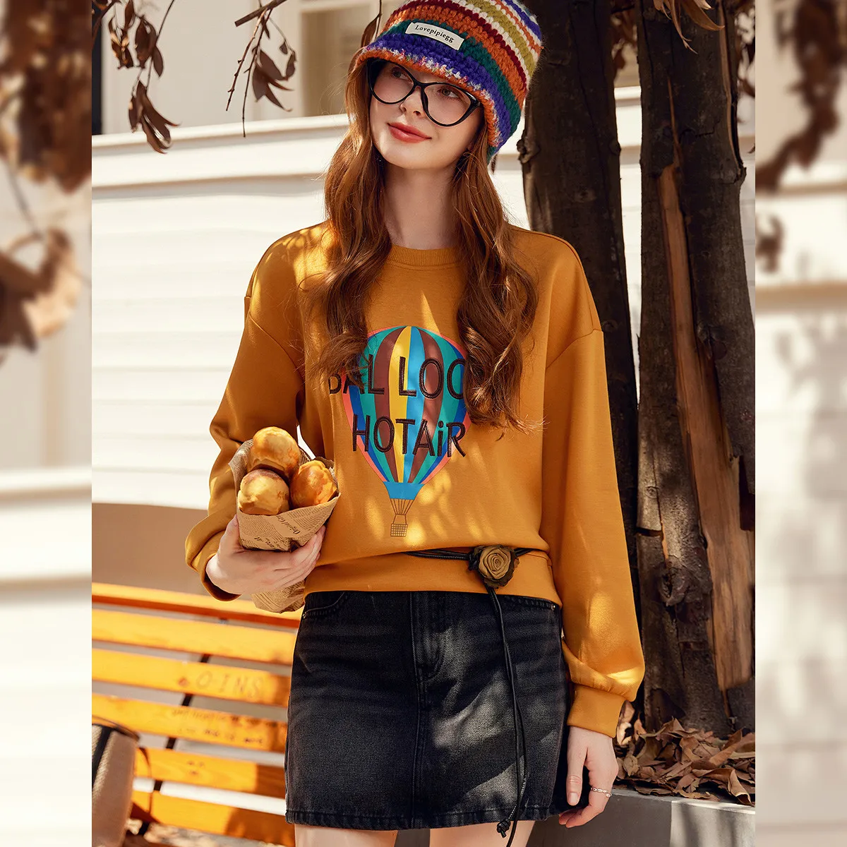 LOUIS YAO New Letter Printed Contrast Color Women's Sweatshirts 2025 Autumn Long Sleeve Women Tops Loose Hoodies Chic Wear