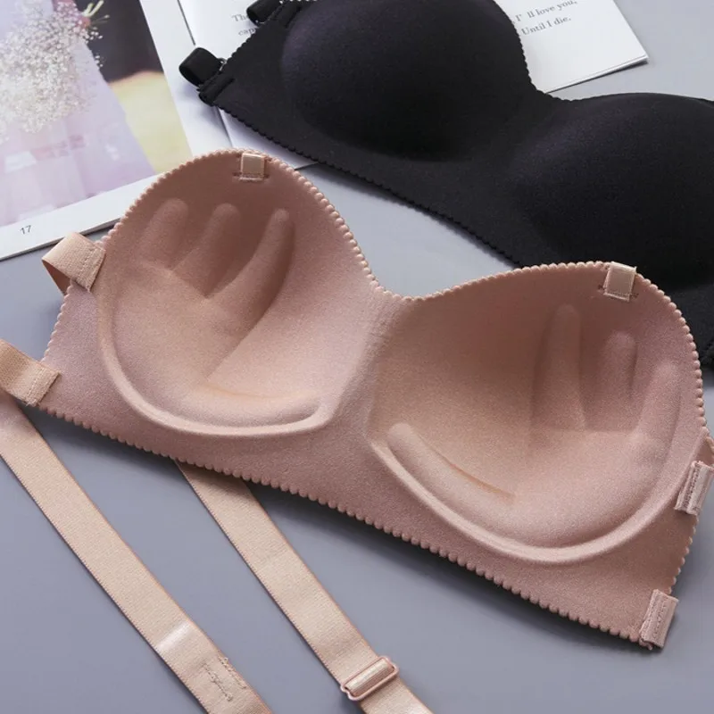 Backless Bra Lingerie Women\'s Sexy Invisible Black Strapless Push Up Nipple Covers Female Reusable Underwear Bralette Tube Tops