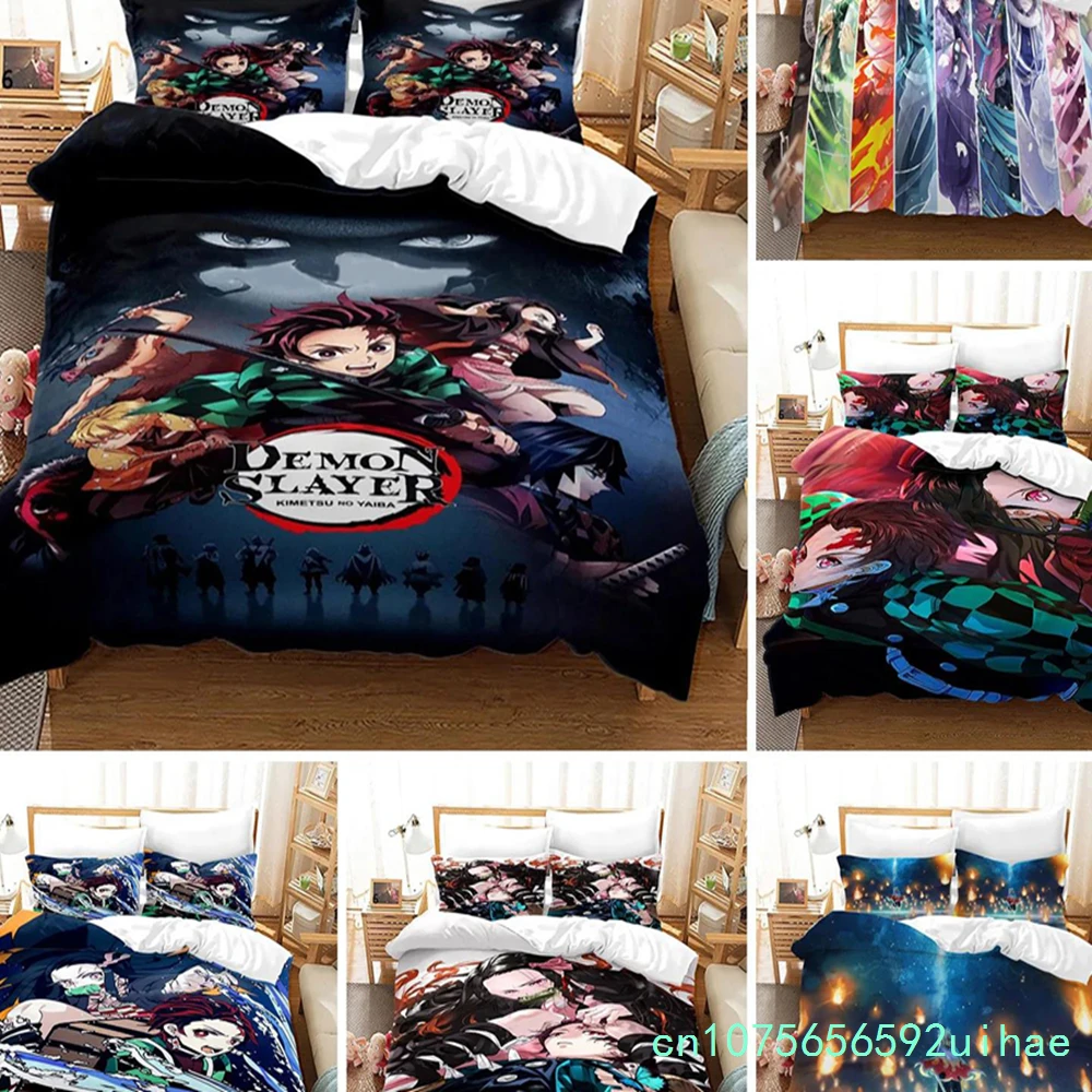 Demon Slayer Anime Bedding Set 3d Duvet Cover Sets Pillowcase Bedclothes Home Textile Cartoon Twin Queen King Size Kids Gift
