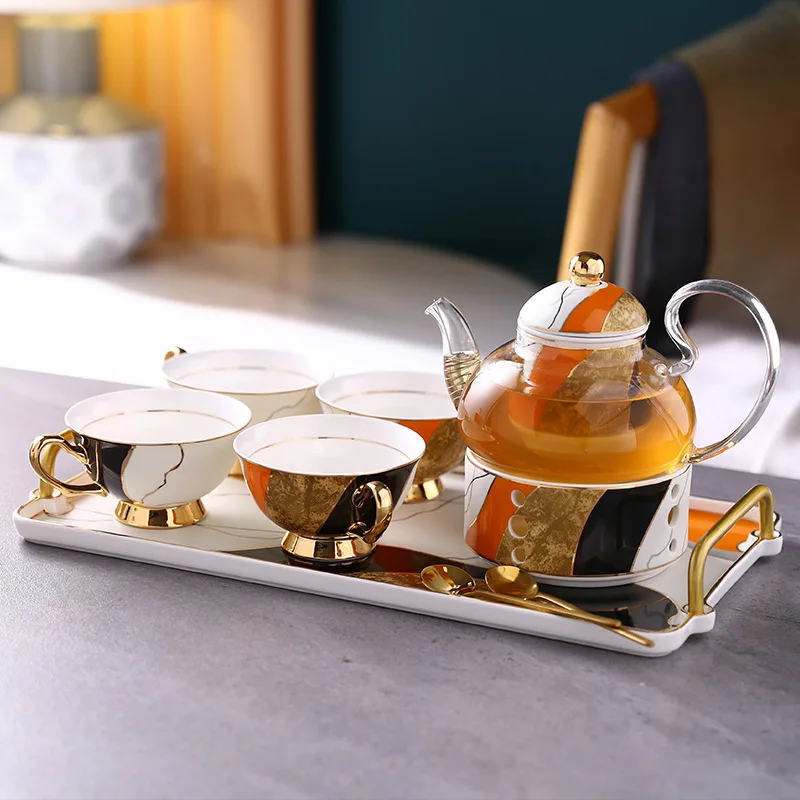 Light luxury European bone china coffee set British afternoon tea flower tea set ceramic coffee cup and saucer gift box set