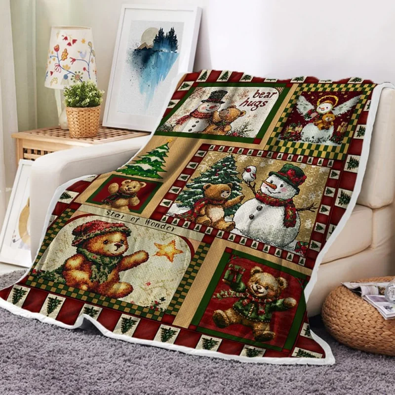 Red Christmas blanket, winter snowman print, flannel blanket, New Year home decoration, 80INX60IN