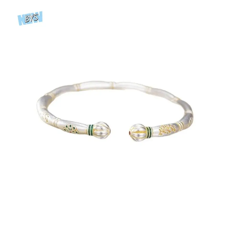 

Chinese Painted Gold Women's Enamel Color Bracelet Treasure Phase Flower Solid Slub Pumpkin Opening Bangles Plated White Copper