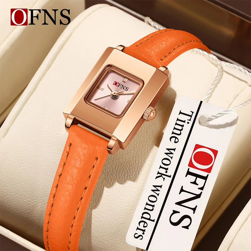 

OFNS 1550 Retro Mini Fashion Women's Quartz Watch Leather Strap Sun Texture Dial 8MM Thin 20g Lightweight 3ATM Waterproof