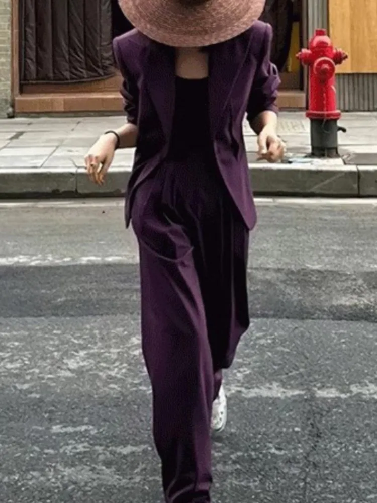 Fashion Ladies Pantsuit Formal Women Office Business Work Wear Blazer and Trousers Purple 2 Piece Set Female Clothes Outfits