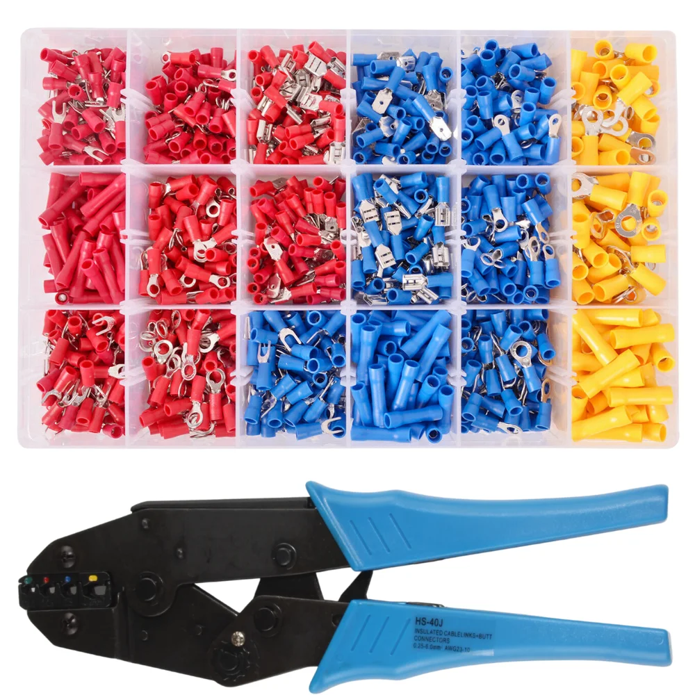 

1300PCS Electrical Wire Insulated Cable Connector Crimp Spade Butt Ring Fork Ring Lugs Rolled Terminals/HS-40J Crimp Terminals
