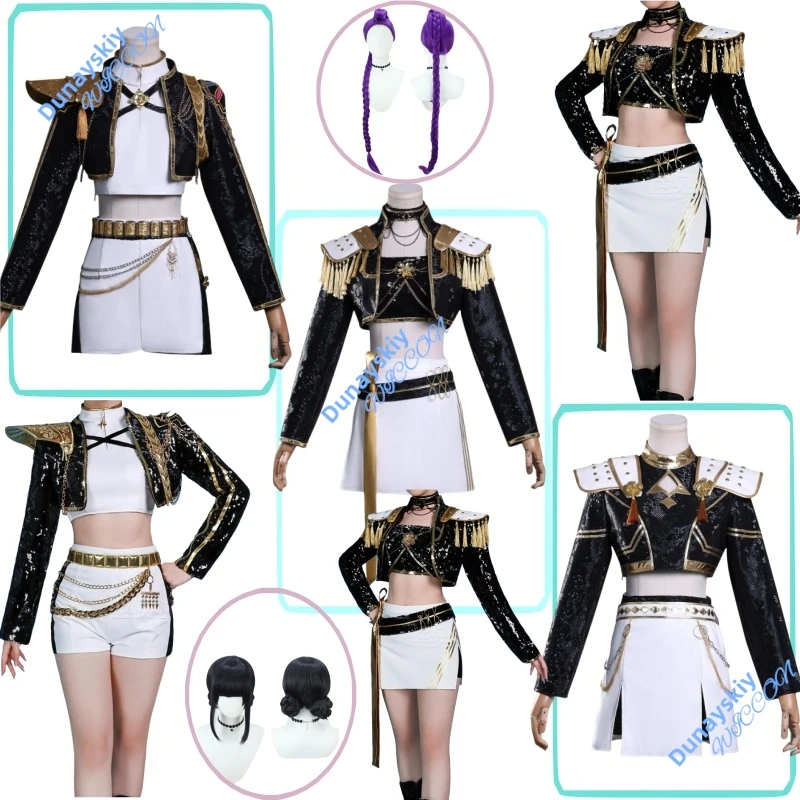 Парик «Охотник на демонов» - черный и золотой Kpop, стиль для ролевых игр, термостойкий синтетический костюм для косплея, парик для волос, аксессуар для конвенции на Хэллоуин