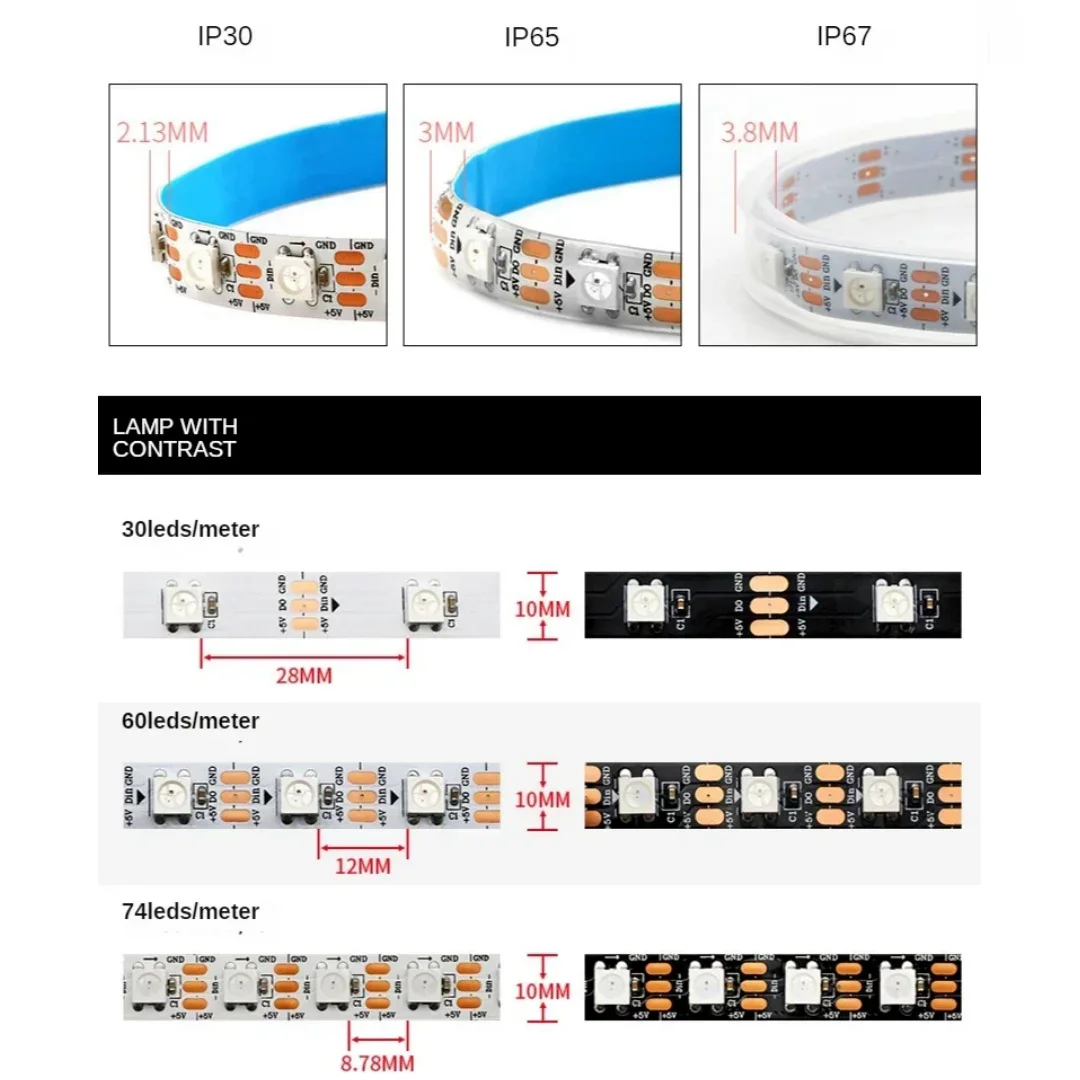 Imagem -04 - Led Strip Lights com Usb Music Controller Kits Rgb Luz Flexível Controle App Luz de tv Decoração para Festa em Casa m m m m 5m 5v Ws2812b