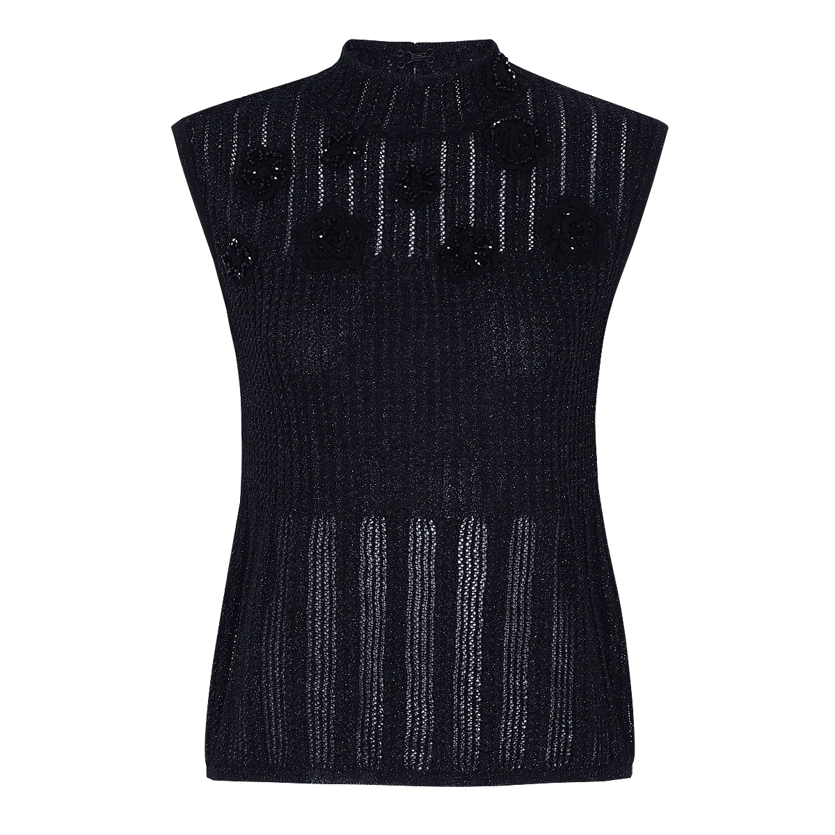 26169 High-Quality Summer New Fashion Heavy Industry Three-Dimensional Flower Nail Bead Sleeveless Top Knitted T-Shirt