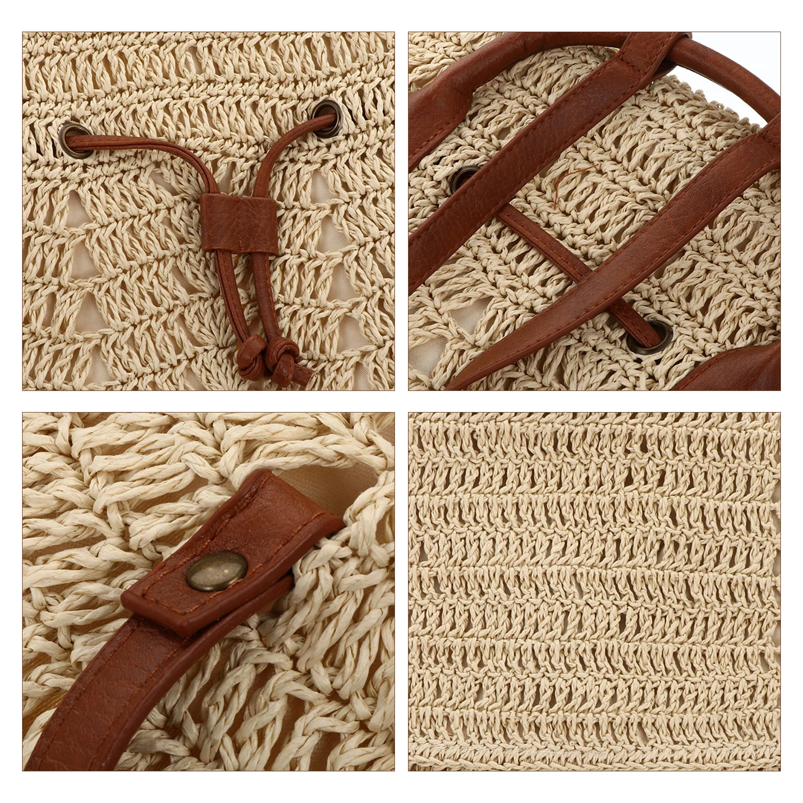 

Straw Beach Bag Women Shoulder Backpack Weave Handbag Fashion Lightweight Dual Use Holds Phone Cards Keys Cosmetics for