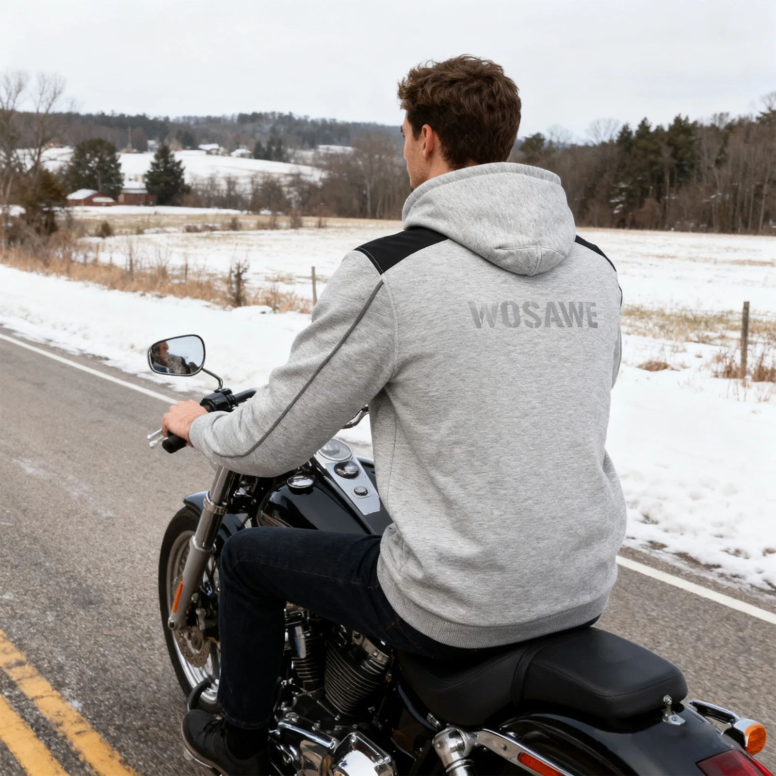 WOSAWE Men's Motorbike Riding Hoodie Jacket Winter Warm Hooded Motorcycle Jacket Soft Motorbike Apparel