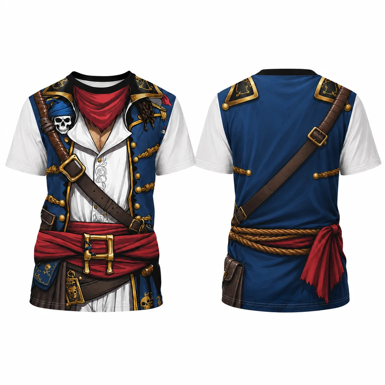 Camiseta con estampado de capitán pirata en 3D para hombre, divertida camiseta con estampado de disfraz de cosplay, camiseta ligera de manga corta para niños