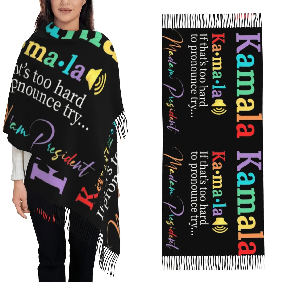 Kamala Harris Madam President Election 2024 Shawl Wraps for Women Winter Warm Large Soft Scarf Neckerchief Shawl Scarves