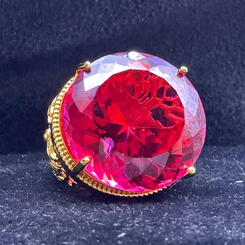 30mm Wide Heart Ruby Corundum Open Ring, Women Bold Contrast Color Statement Jewelry