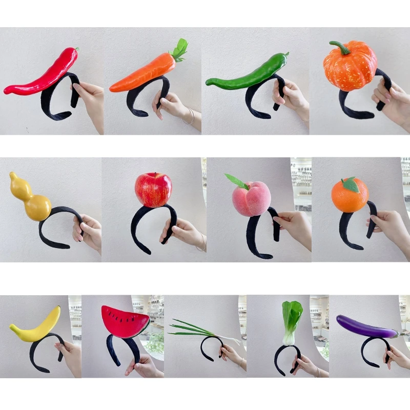 Soft Pepper Headband Funny Fruit Hair Hoop Banana Hairband Stuffed Vegetable Hairband Cartoon Costume for Party X4YC