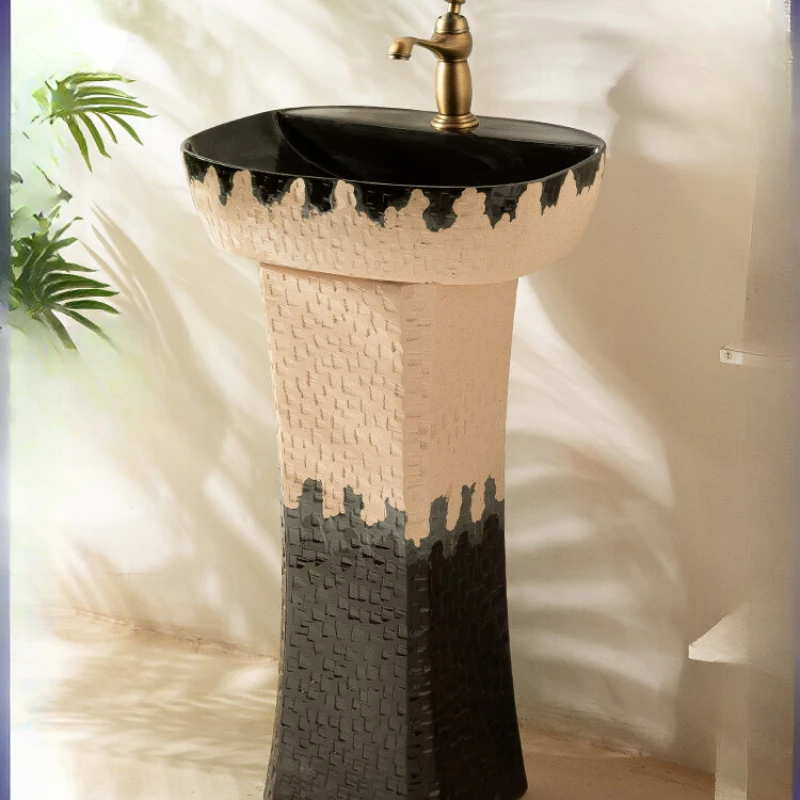 Carved column basin, balcony household washbasin, integrated column washbasin, indoor pool ceramic small apartment