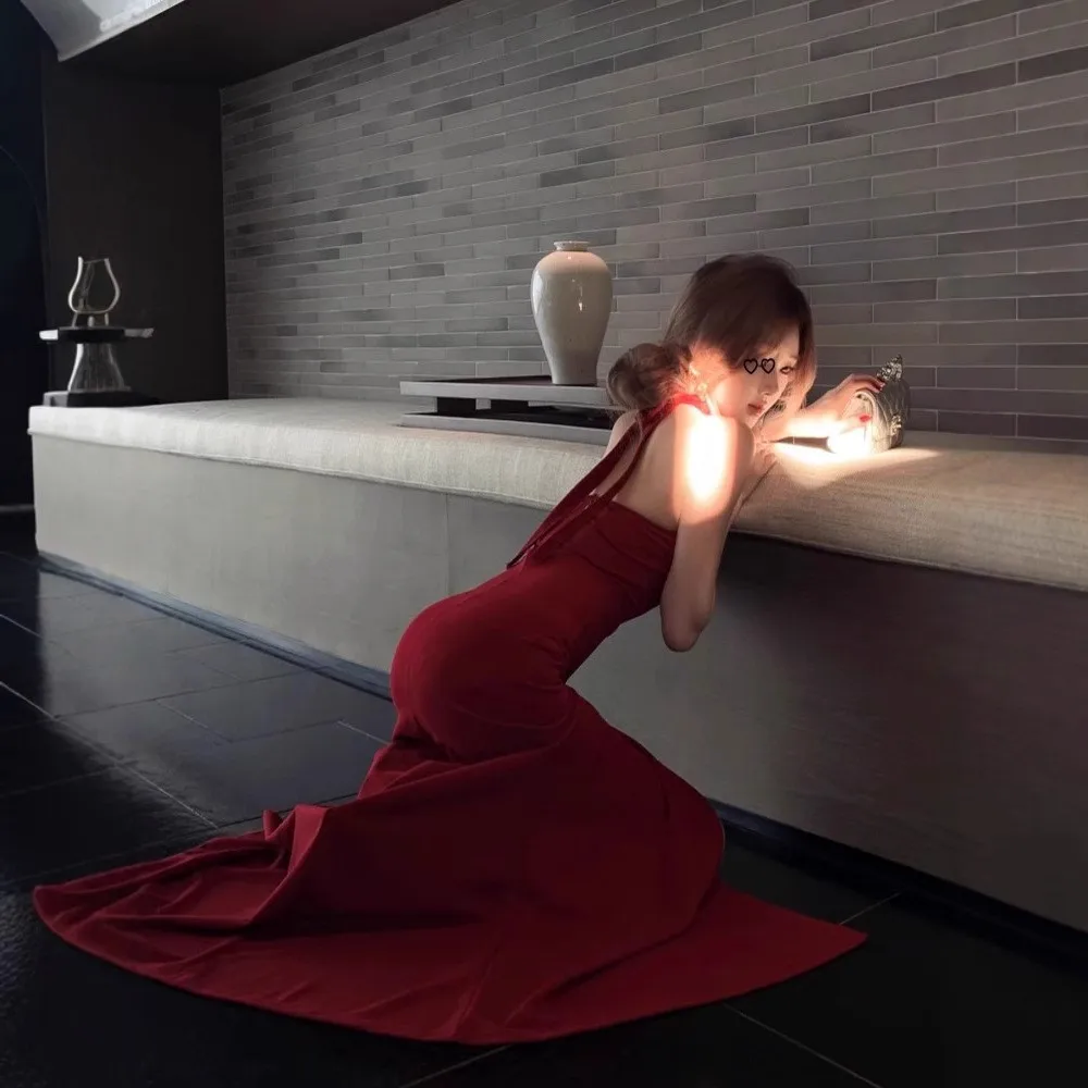 Dresses 2025 Woman Halter Neck Leace-up Backless Slim Solid Color Slit Elegant Temperament Trendy Fashion 3d Flowers Hot Style