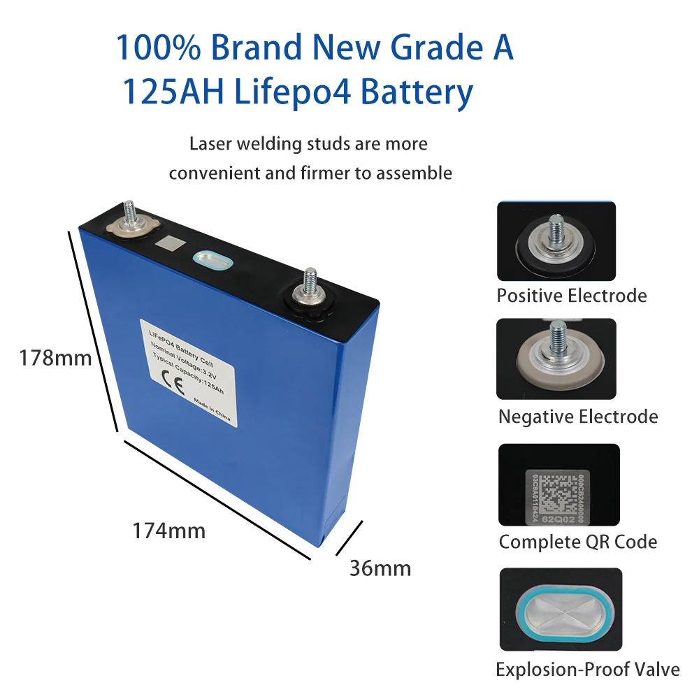 3.2V 125Ah Lifepo4 Akumulator klasy A CALB Akumulator litowo-żelazowo-fosforanowy do wózków golfowych PV RV na energię słoneczną NO TAX