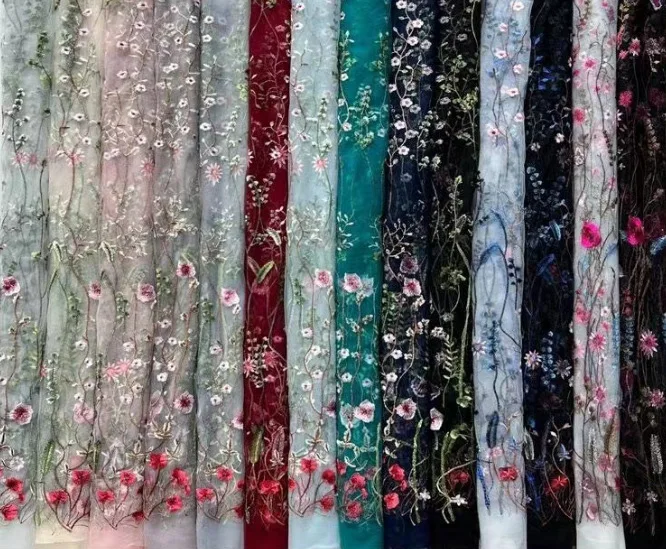 

High Quality Multicolor Series New Water Grass Mesh Embroidery Eyelash Embroidery Lace Fabric Lace DIY Wedding Dress Accessories