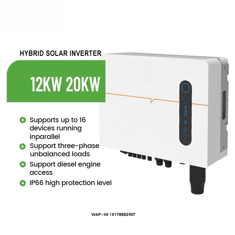 Hybrid Solar Inverter 12kW 15kW 20kW Three Phase High Voltage Energy Storage IP66 Protection Lithium Battery