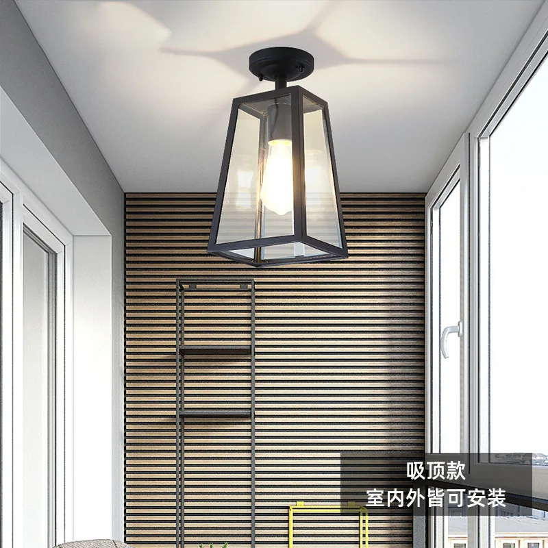 Retro Outdoor Iron Glass Ceiling Lamps Waterproof And Moisture-proof Porch American Bathroom Cafe Balcony Aisle Ceiling Lights