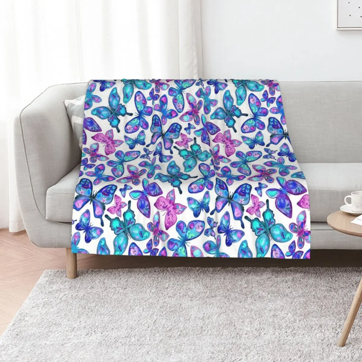 Watercolor Fruit Patterned Butterflies - aqua and sapphire Throw Blanket Hair Blankets For Bed Sofa Quilt Luxury St Blankets