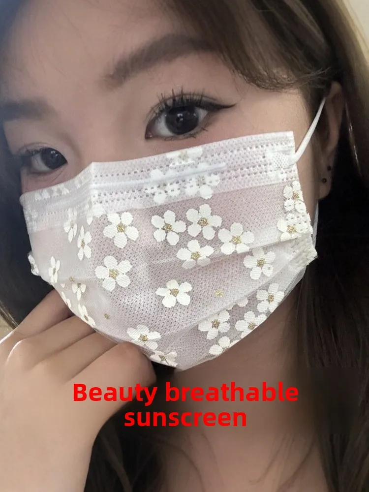 Disposable Mask Summer Thin Type Sakura Pattern Dust Proof Breathable Mesh Design Single Use Protective Gear for Daily Use