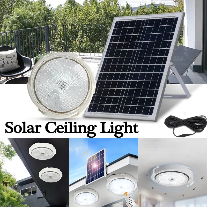 Solar LED Indoor Outdoor Ceiling Pendant Light Panel Lamp Home Lighting Fixture for Garden Corridor Living Room