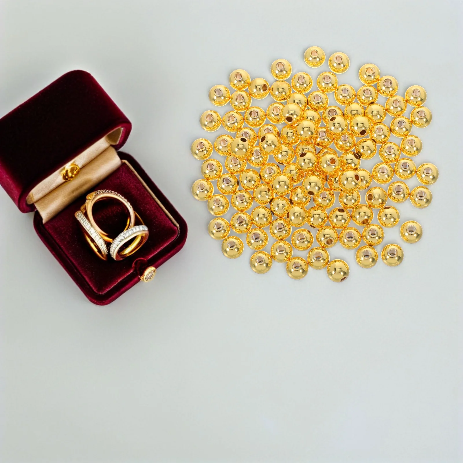 

100pcs Handmade Golden Copper Beads Sphere Tiny Round Charms for DIY Bracelet Necklace Earrings Jewelry Making Spacer Ball