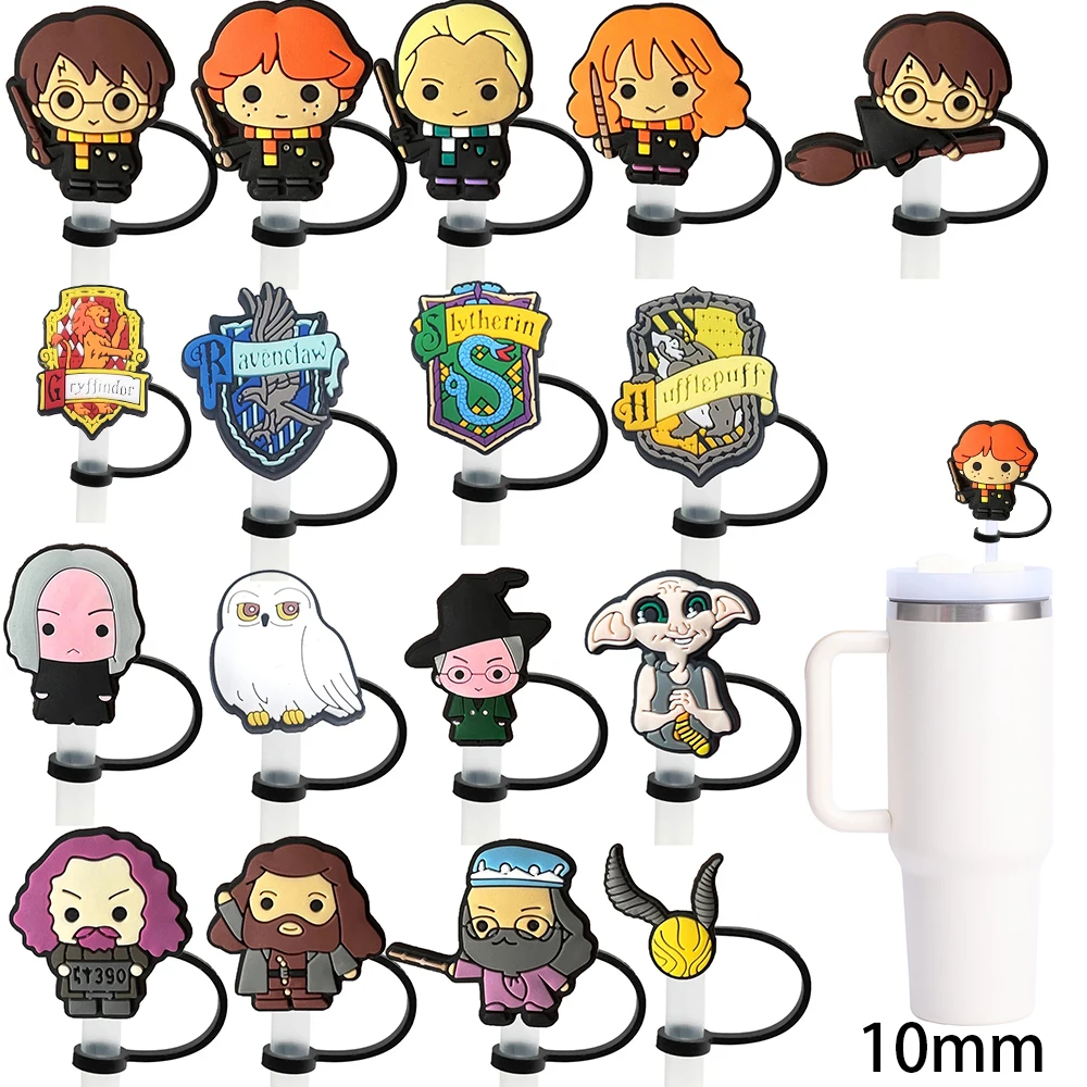 Harry Potter Straw Cover Cap 10MM Drink Straw Plug Reusable Splash Proof Drinking Fit Cup Straw Cap Charms Pendant