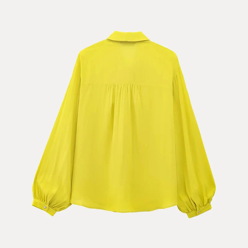 Printemps 2025 femmes Faion Long Sve irt avec nœud papillon conception coupe ajustée fibre de Polyester couleur Pure polyvalent Sle