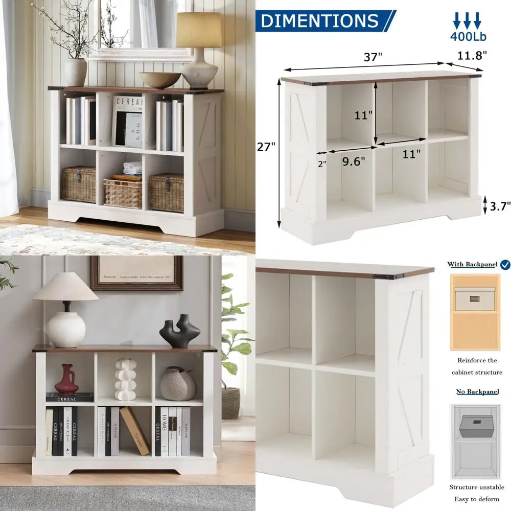 

6-Cube Storage Organizer, 2-Tier Bookshelf, Vintage Wooden Bookcase with LED Lights, Toy Storage Rack, Wall Cube Shelves for Bed