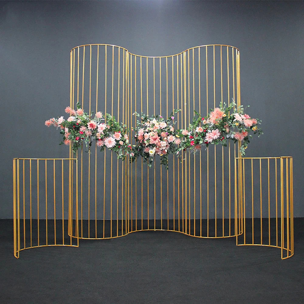 

Shiny Gold Wedding Arch Metal S Shape Wave Frame Stainless Steel Party Stage Decoration Backdrop