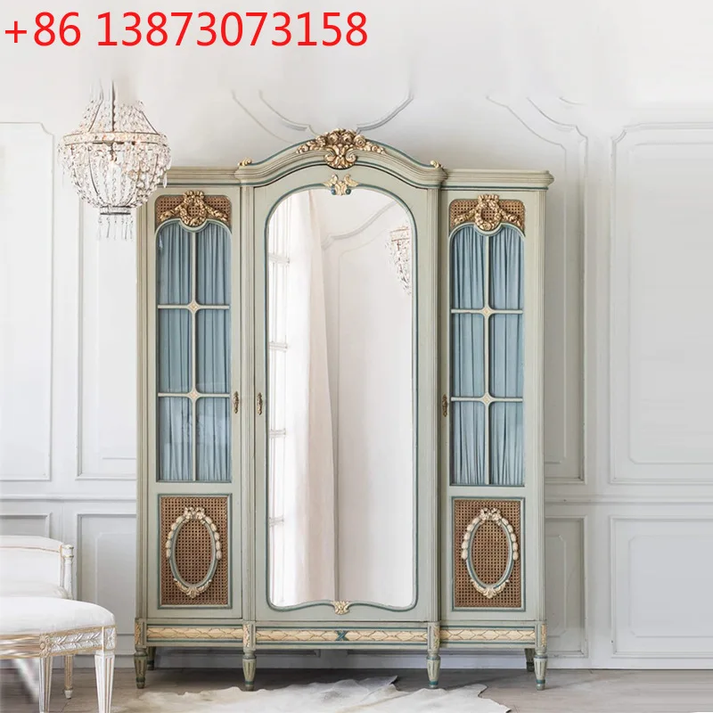 American solid wood wardrobe pastoral country carved quality solid wood wardrobe French court bedroom retro furniture