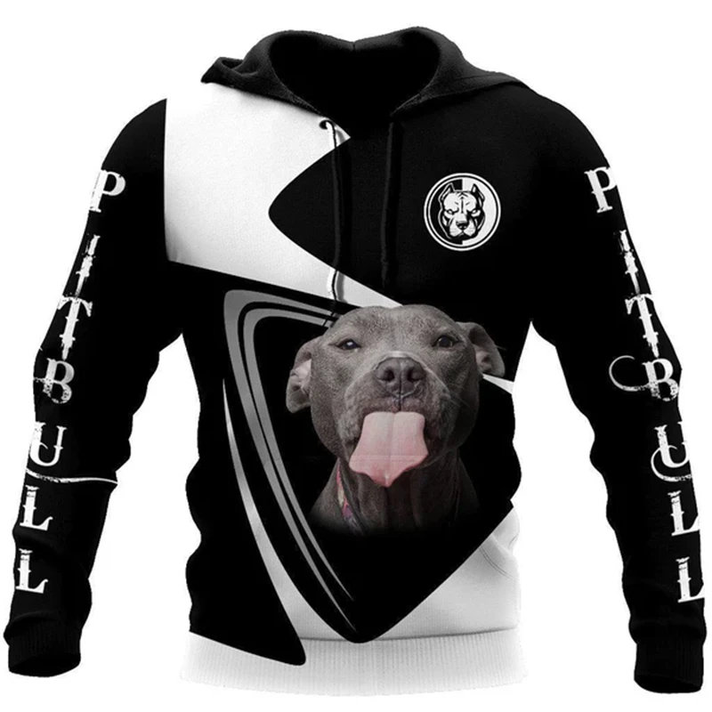 New Men Hoodies Fashion Pitbull Pet Dog Print Casual Pullover Sweatshirts 3D Pattern Comforts Long Sleeves Tops Men's Clothing
