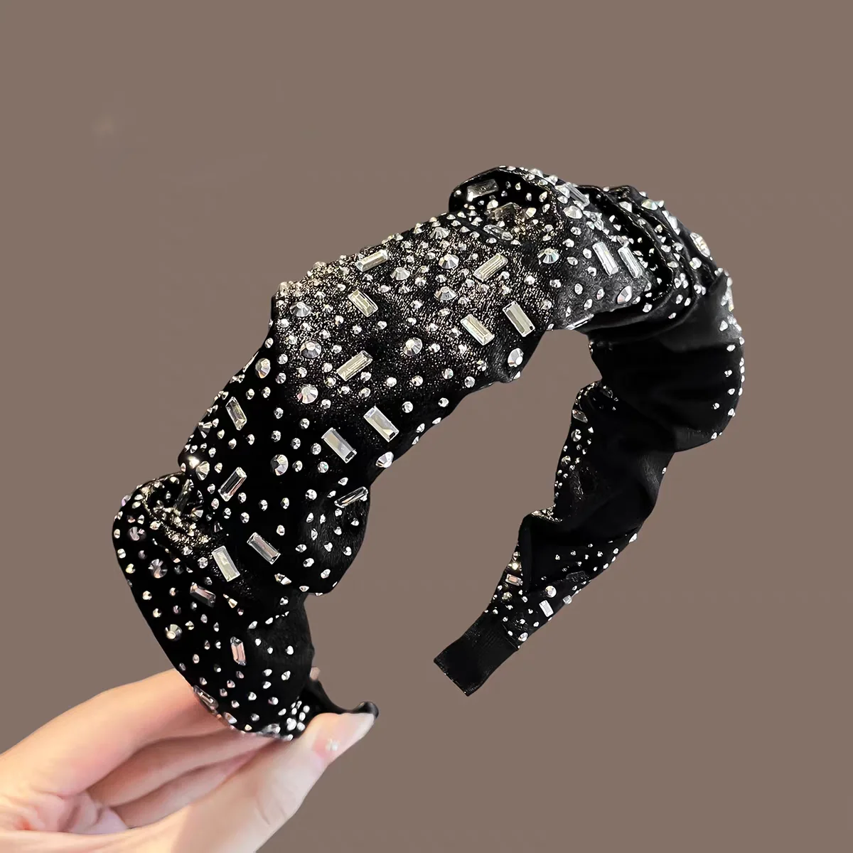 AWAYTR الفاخرة كريستال واسعة Headbands النساء الفتيات موضة العصابات الشعر مطاطا الشعر هوب غسل الوجه العصابات الشعر الإناث اكسسوارات الشعر #3