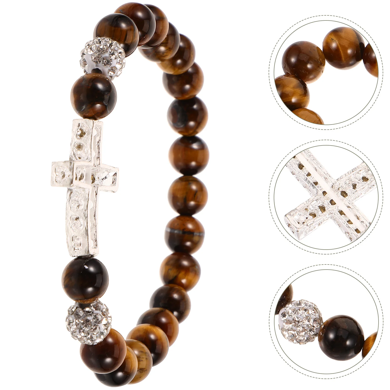 

Cross Bracelet Men's Wrist Bracelets Beads Metal Stones Man Vintage Beaded for Adults