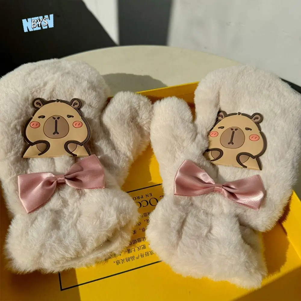 

Cute Cartoon Women Cute Mittens 3D Kawaii Plush Capybara Gloves Lovely Keep Warm Fluffy Winter Gloves Outdoor Activities
