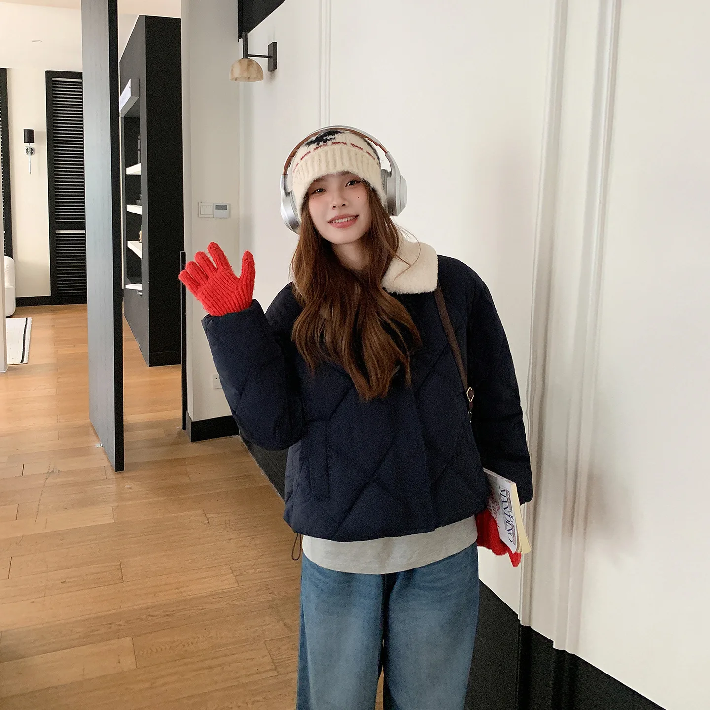 2025 New Winter New Chinese Cotton Padded Jacket Women Parkas Butterfly Knot Splicing Wool Collar Thick Coat Female Outerwear