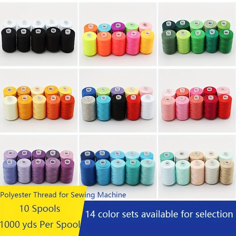 Sewing Thread - 10 Polyester Threads for Hand Stitching, Quilting & Sewing Machine - Set of 1000 yds Per Spool