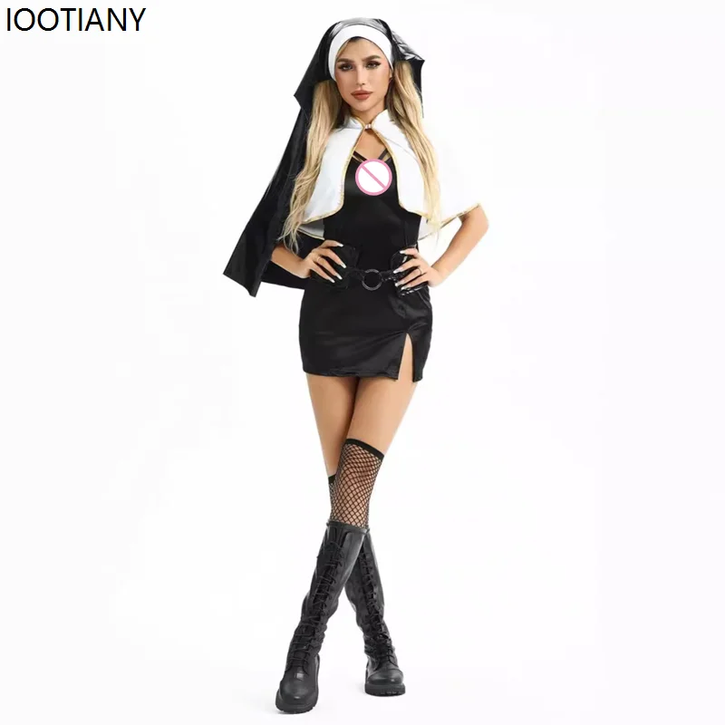 

Halloween Sexy Christian Nun Cosplay Costumes Women Adult Religious Preacher Fancy Dress Carnival Party Drama Stage Dress Up New