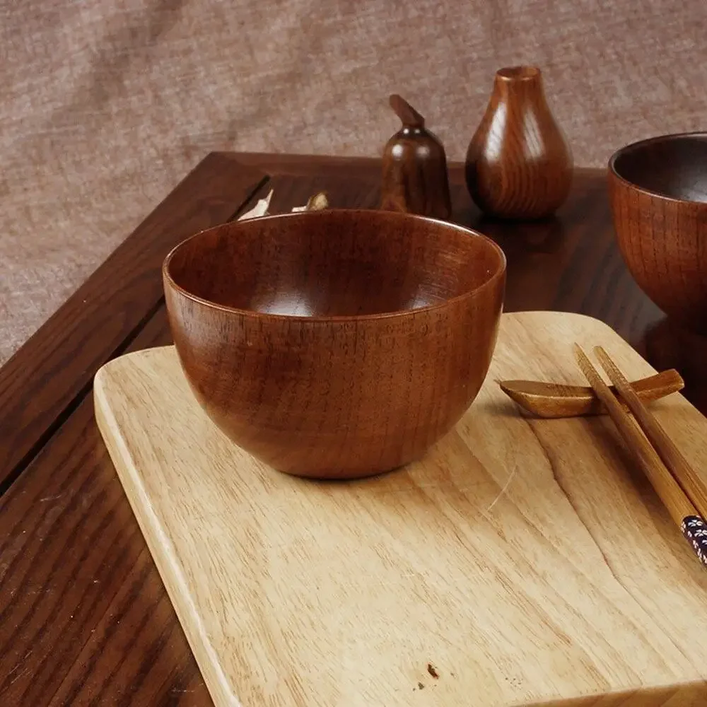 Japanese Style Wooden Bowl Natural Wood Tableware for Fruit Salad Noodle Rice Soup Kitchen Utensil Dishes Handmade Crafts