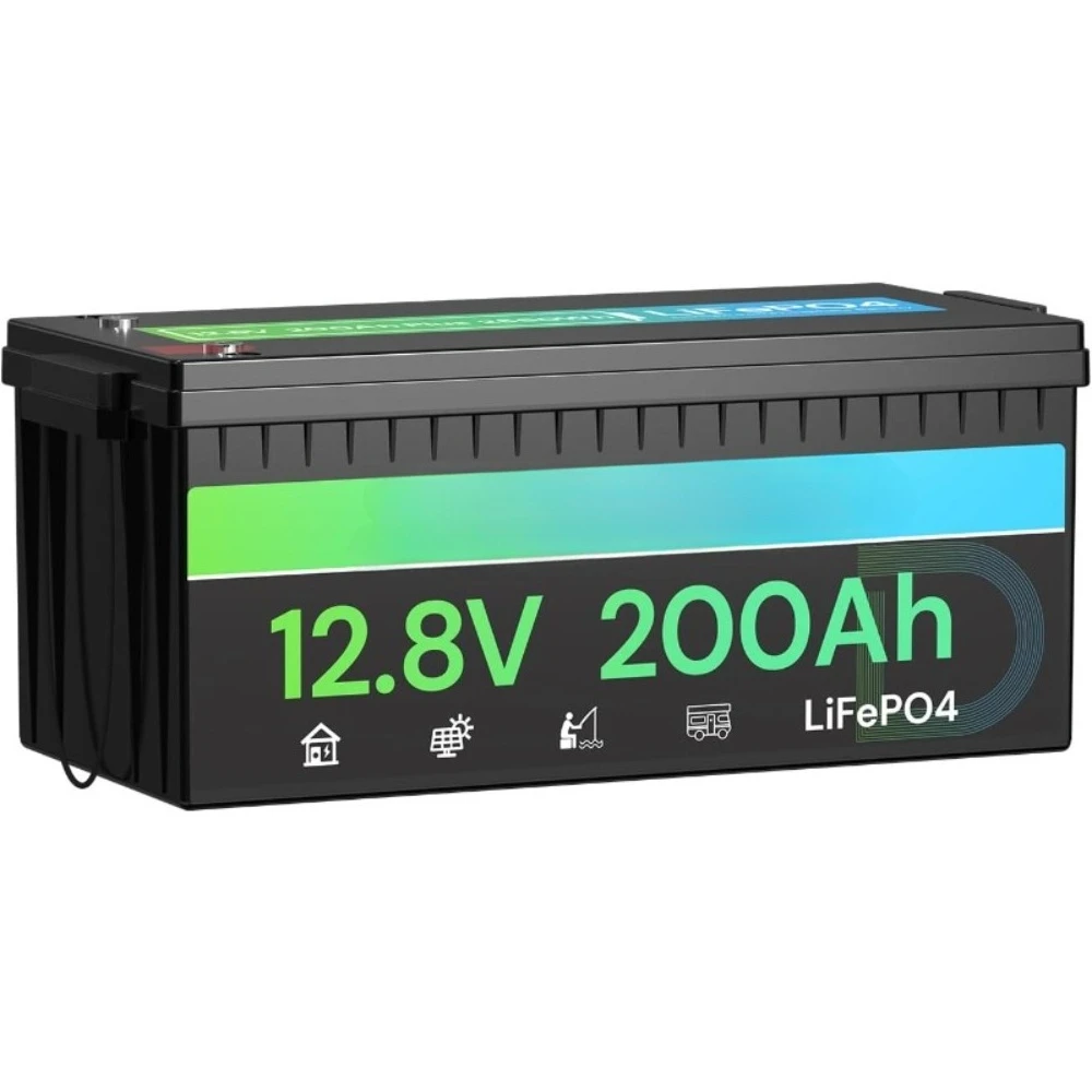 12V 200Ah PLUS LiFePO4 Battery, Max. 2560Wh Power, 12.8V LiFePO4 Battery Upgrade 200A BMS with Low-Temp Protection, 4000+ Deep