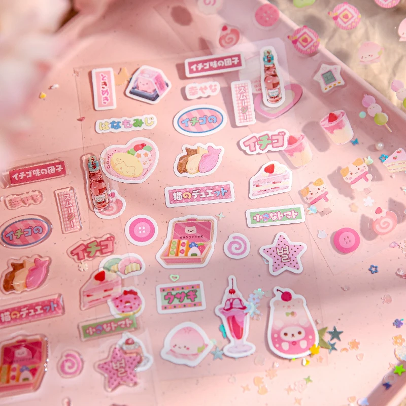 3 قطعة اللون الوردي الرجعية اليابانية الحلو سجل القصاصات Jounral ملصق Kawaii خمر البرسيم الحلوى جراب هاتف ملصق مائي لوازم الطلاب