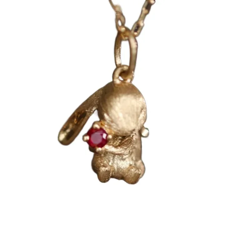 Nuevo en lindos conjuntos de joyería de conejo, exquisitos y divertidos pendientes artesanales de oro antiguo mate para mujer, anillo, collar, regalos para novia